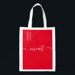 Kosher Meat Red Script with Shopping list Reusable Grocery Bag<br><div class="desc">Keep things Kosher when you BYOB with our Kosher Meat Red Script Space for Name Address grocery bag. Clean lines and space to add in your name / address/ email. Baggers will know right away where to pack everything on your list. That was easy :)</div>