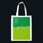 Kosher Parve Green Script space for Name/address Reusable Grocery Bag<br><div class="desc">Keep things Kosher when you BYOB with our Kosher Parve Green Script Space for Name Address grocery bag. Clean lines and place to add in your name / address/ email. Baggers will know right away where to pack everything on your list. That was easy :)</div>