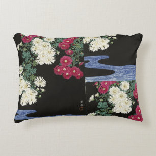Koson Chrysanthemum Garden Japanese Flower Art Accent Pillow