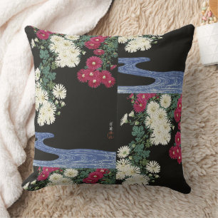 Koson Chrysanthemum Garden Japanese Flower Art Throw Pillow