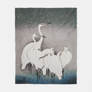 Koson Egrets in the Snow: Vintage Japanese Fleece Blanket
