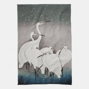 Koson Egrets in the Snow: Vintage Japanese Kitchen Towel