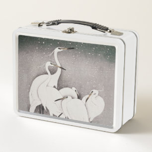 Koson Egrets in the Snow: Vintage Japanese Metal Lunch Box