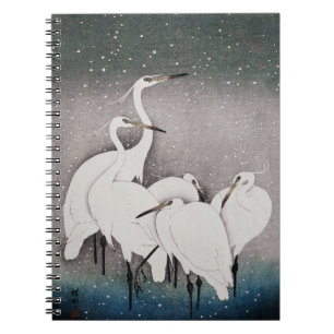 Koson Egrets in the Snow: Vintage Japanese Notebook