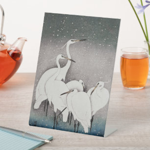 Koson Egrets in the Snow: Vintage Japanese Pedestal Sign