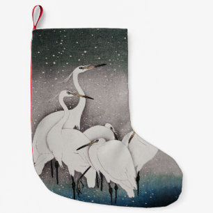 Koson Egrets in the Snow: Vintage Japanese Small Christmas Stocking