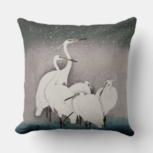 Koson Egrets in the Snow: Vintage Japanese Throw Pillow