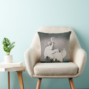 Koson Egrets in the Snow: Vintage Japanese Throw Pillow