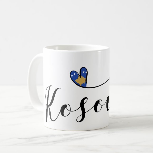 Kosovo Flag Heart, I Love Kosovo, Kosovar Coffee Mug (Front Left)