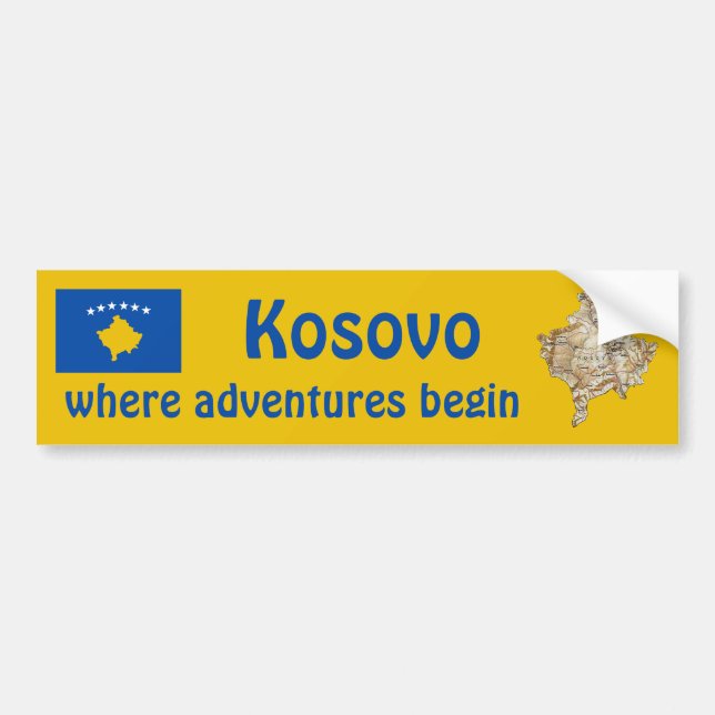 Kosovo Flag + Map Bumper Sticker (Front)