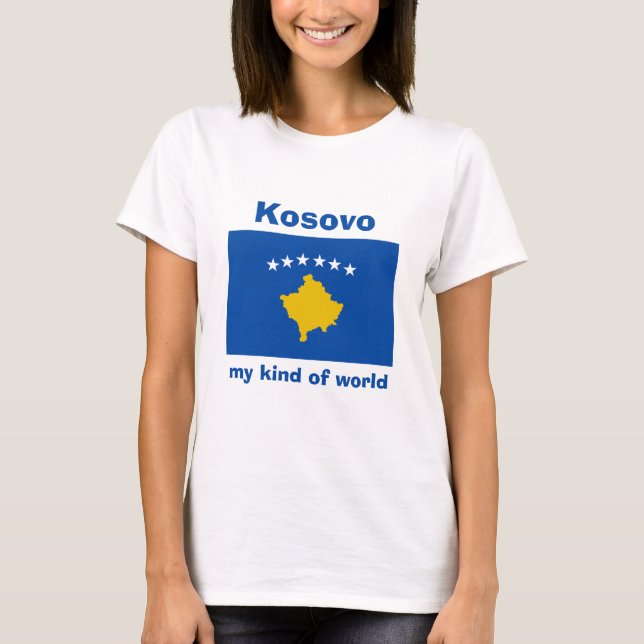 Kosovo Flag + Map + Text T-Shirt (Front)