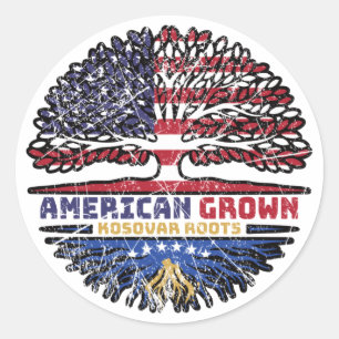 Kosovo Kosovar American USA Tree Roots Flag Classic Round Sticker