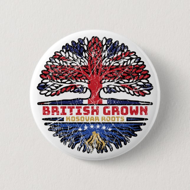 Kosovo Kosovar British UK Tree Roots Flag 2 Inch Round Button (Front)