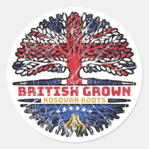Kosovo Kosovar British UK Tree Roots Flag Classic Round Sticker
