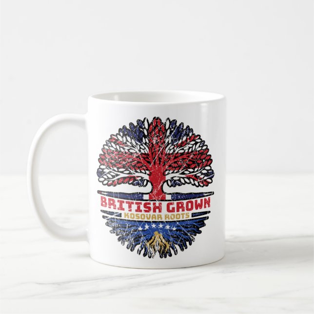 Kosovo Kosovar British UK Tree Roots Flag Coffee Mug (Left)
