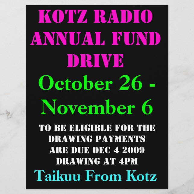 KOTZ RADIO ANNUAL FUND DRIVE, 2009 , October 26... Flyer (Front)