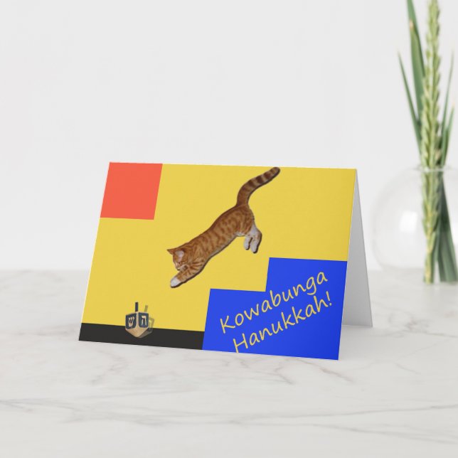 Kowabunga Cat Hanukkah Card (Front)