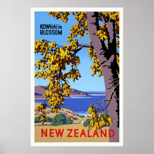 Kowhai en fleurs Poster vintage néo-zélandais