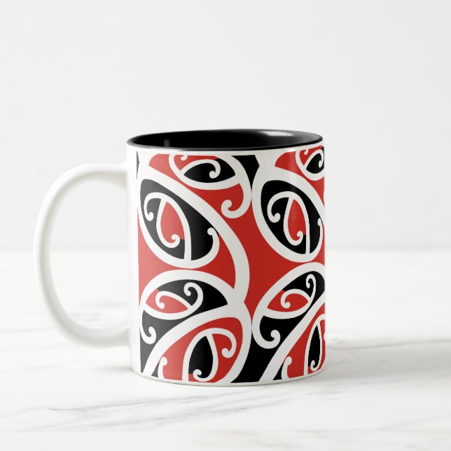 Kowhaiwhai Mangopare Maori Tribal Pattern Two-Tone Coffee Mug (Left)