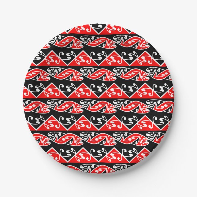 Kowhaiwhai Traditional Maori Koru Pattern Paper Plate (Front)