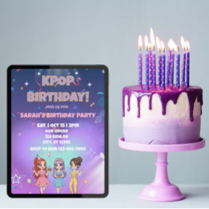 KPOP Birthday, Color the back! Invitation