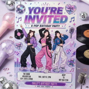 Kpop Girl Group Dance Birthday Party Disco Pink Invitation