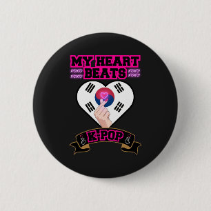 KPop Heart Korea Flag Hand Symbol Music Design 2 Inch Round Button