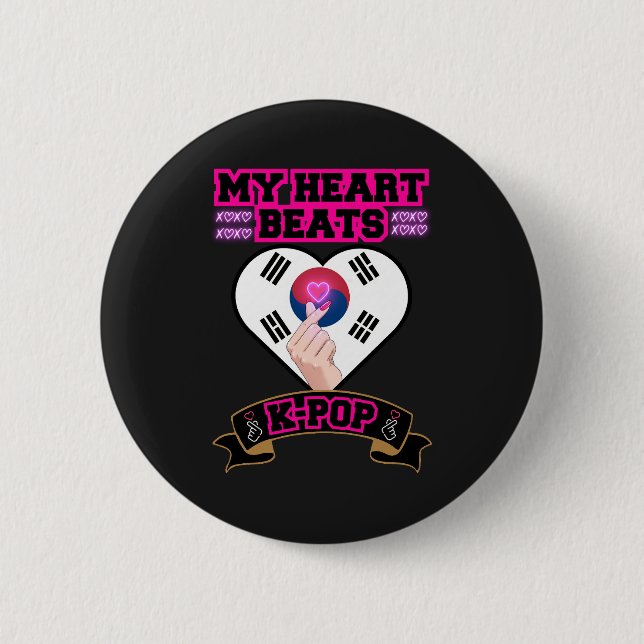 KPop Heart Korea Flag Hand Symbol Music Design 2 Inch Round Button (Front)