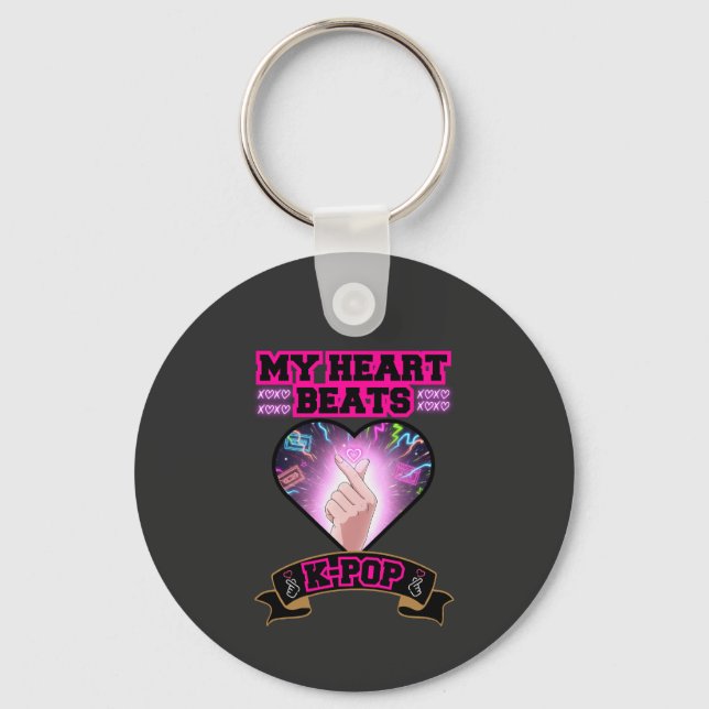 KPop Heart Korea Flag Snap Hand Music Symbol Keychain (Front)