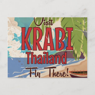 Krabi Beach Thailand vintage travel poster Postcard