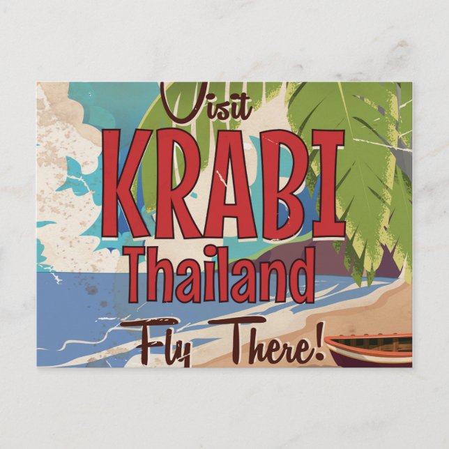 Krabi Beach Thailand vintage travel poster Postcard (Front)