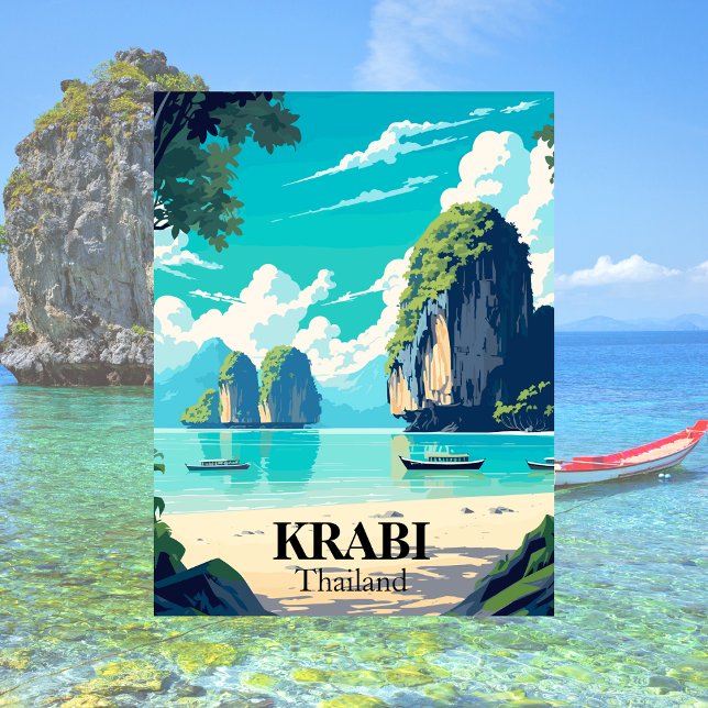 Krabi, Thailand Beach Illustration Postcard (Krabi, Thailand )