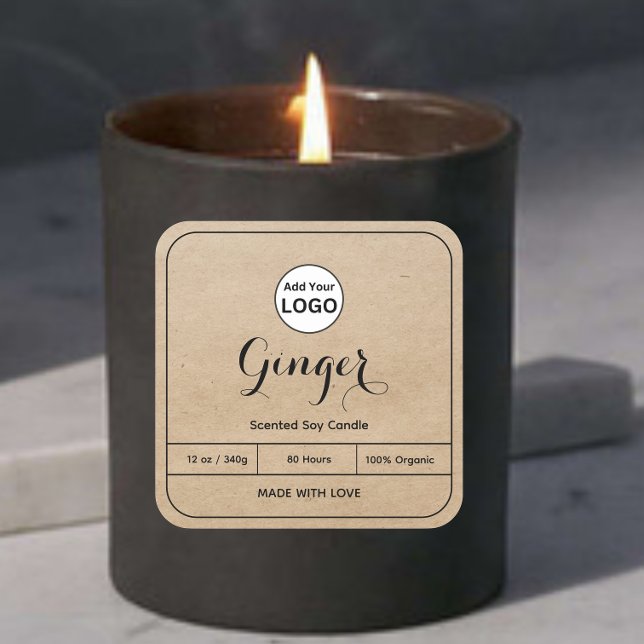 Kraft Ajoutez votre logo Étiquette de bougie à bor (Créateur téléchargé)