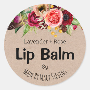 Kraft And Colourful Flowers Lip Balm Pot Lables Classic Round Sticker