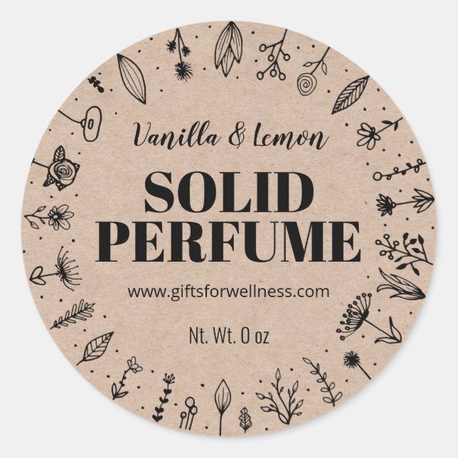 Kraft And Flowers Homemade Solid Perfume Labels (Front)