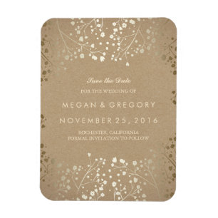 Kraft and gold Baby's Breath Save the Date Magnet