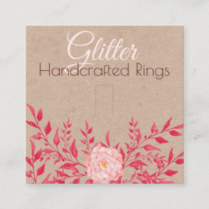 Kraft And Pink Foliage Ring Display Packaging Square Business Card