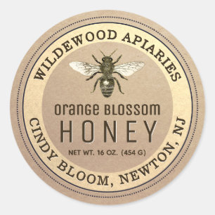 Kraft and Sepia Honey Jar Bee Label