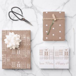 Kraft and White Modern Scandinavian  Wrapping Paper Sheet