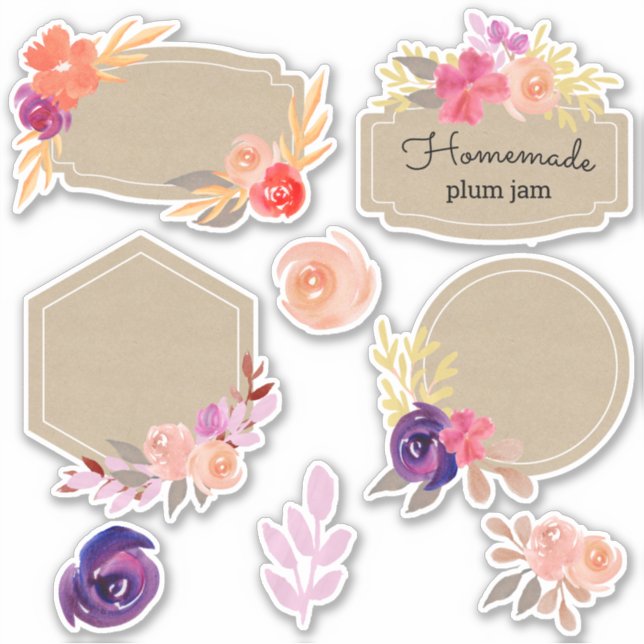 kraft autumn floral purple and peach labels (Front)