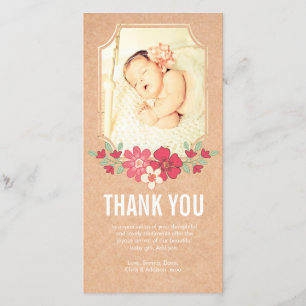 Kraft Baby Girl Thank You Flowers Photo Card