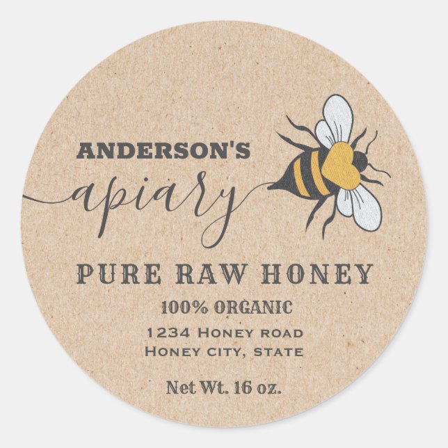 Kraft Bee logo script apiary honey jar label (Front)