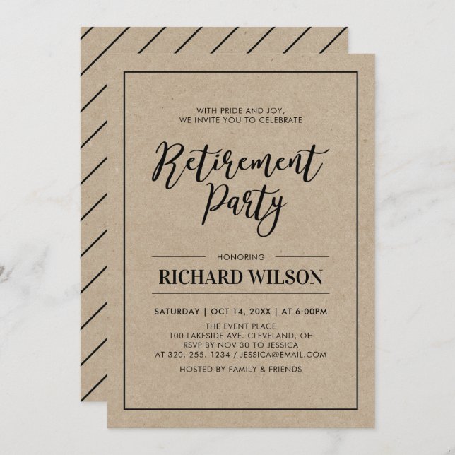Kraft & Black Frame | Modern Retirement Party Invitation (Front/Back)