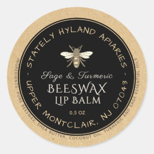 Kraft & Black Handwritten Beeswax Lip Balm Label