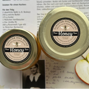 Kraft Black Honey Jar Vintage Bee Made With Love  Classic Round Sticker