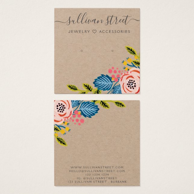 Kraft Boho Floral Earrings Jewellery Display Card (Front & Back)