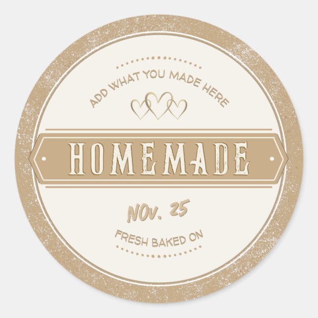 Kraft Bordered Homemade With Love Fresh Baked Classic Round Sticker (Front)