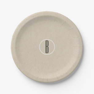 Kraft Brown Chic Monogram Letter Initial Rustic Paper Plate