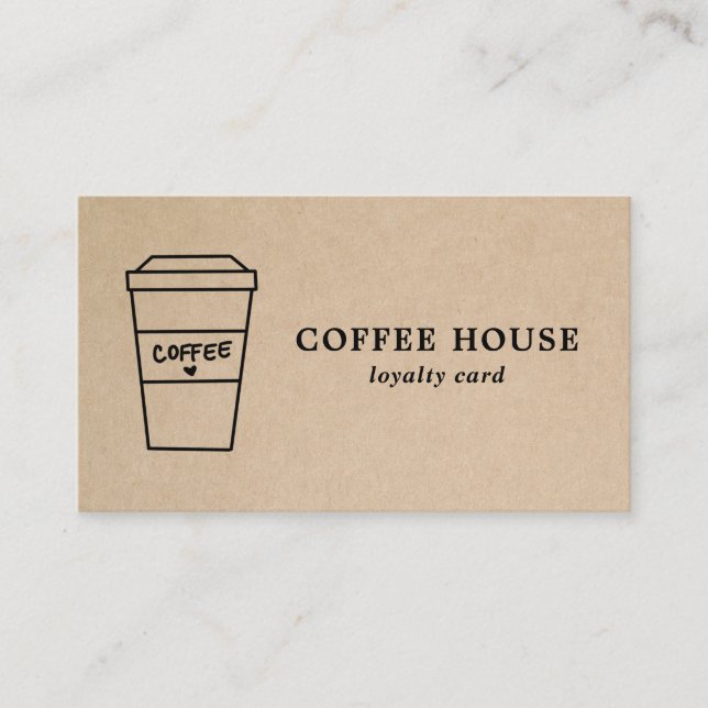 Kraft Brown Modern Simple Cute Coffee Cup Loyalty Card (Front)