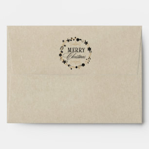 Kraft Brown Rustic Country Merry Christmas Wreath Envelopes